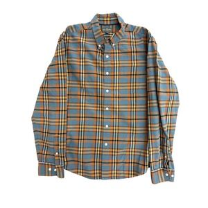LL Bean Signature Slim Fit Plaid Flannel Shirt Mens Large Blue Orange Check